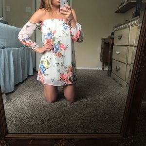 Off-The-Shoulder White Floral Flowy Spring Dress